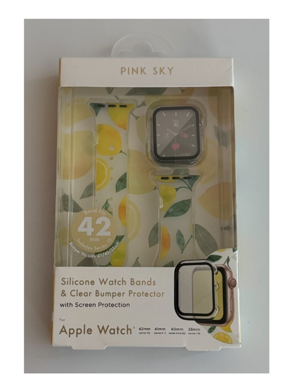 Pink Sky nwt Lemon Print Silicone Apple Watch Band with Clear Bumper - Yellow